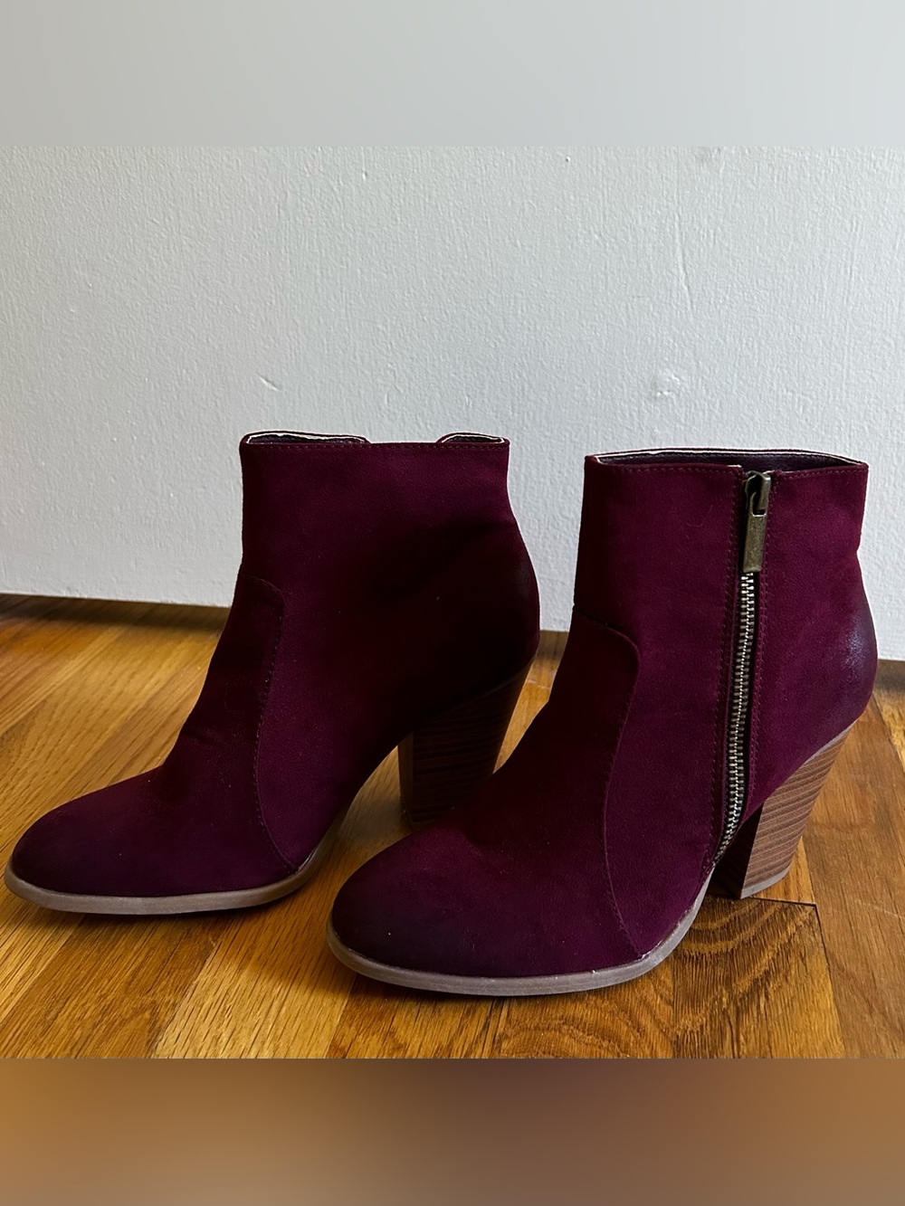 ShoeDazzle Women's Suede Ankle Booties in Burgundy